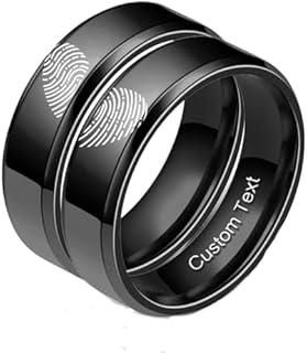 Personalized Fingerprint Wedding Rings in Titanium Steel for Couples & Friends - Customize with Unique Engraving for Promise or Friendship, Available in 8mm or 6mm Width