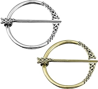 uxcell 2pcs Vintage Brooch Cloak Pin, Penannular Brooch Cloak Clasp Shawl Pin Cardigan Brooch Buckle for Women Men Costume Accessory(Silver, Gold)