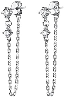 Reffeer Solid 925 Sterling Silver Chain Dangle Earrings for Women Teen Girls CZ Chain Drop Earrings Studs