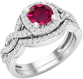 Twisted Style Halo Lab-Created Emerald & White Diamond Wedding Ring Set in 14K White Gold for Ladies