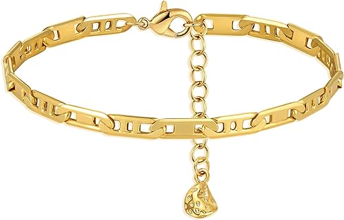 BENEIGE Women's 14K Gold Plated Bracelet with Cubic Zirconia & Brass Link Chain, Lobster Claw Clasp- Adjustable Charm Layered Jewelry for Girls