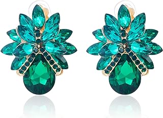 Clip on Earrings Women Gold Statement Cluster Teardrop Clip on Big Earrings Sparkly Crystal Rhinestone Clip Earrings for Women Large Art Deco Vintage Non Pierced Earrings for Prom Pageant Xmas Gifts