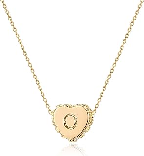 14K Yellow-Gold-Plated Heart Pendant Necklace with Cubic Zirconia - Initial Letter Design with Cable Chain - A Delicate Gift for Women