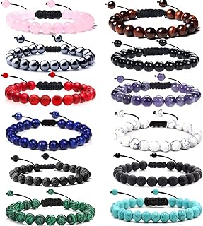 12 Pcs 8mm Beads Natural Healing Power Gemstone Crystal Beads Bracelet Unisex Adjustable Macrame Bracelets Set