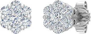 Diamond Halo Cluster Stud Earrings with Push Back, White Gold, Ideal for Women and Men, Perfect for Special Occasions