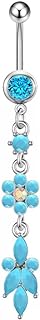 NORLSO Turquoise Belly Button Ring Piercing Curved Barbell Belly Rings Clicker Dangle Belly Ring Butterfly Flower Heart Body Jewelry for Women