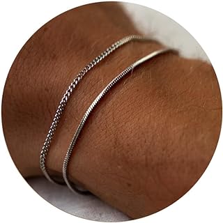 Moodear Men's Sterling Silver Bracelet, Double-Layered Figaro Snake Chain with Lobster Claw Clasp, Suitable for Larger Wrists, 6.5-9 Inch Sizes Available