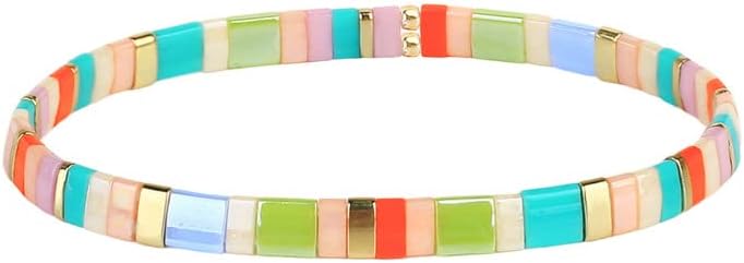 Spring Ring Clasped Tila Bead Bracelet Designed with Bead Chain for Unisex Casual & Formal Wear