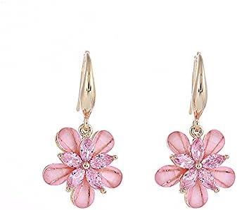 3A Cubic Zirconia Cherry Flower Dangle Earrings for Women Girls Hypoallergenic Retro Charm Blossom Drop Dangling Hook Stud Vintage Elegant Wedding Birthday Jewelry Dainty Gifts