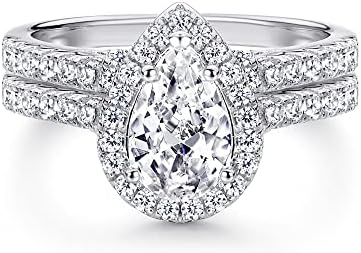 Moissanite Teardrop Wedding Ring Set for Women, Pear Shaped, in Sterling Silver or 10K/14K/18K Gold