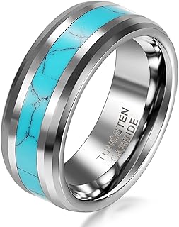 JewelryWe Anillos de Boda Originales de Tungsteno y Turquesa, Pulidos y Resistentes, para Regalo de San Valentín, Tamaño 71, Ideal para Compromisos y Uso Diario
