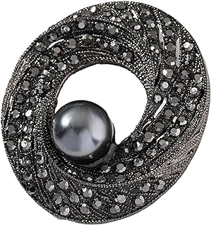 ROFARSO Dark Silver Victorian Style Bow Brooch Pin with Black Pearl for Women Dark Gray Rhinestone Crystal Accessory for Wedding Party Gifts
