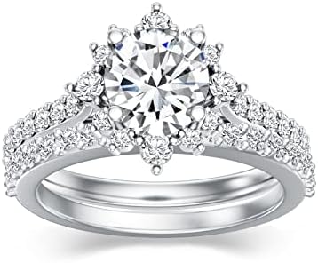 1.7 Carat Round Cut Moissanite Bridal Set Engagement Rings in 10k, 14k, or 18k Gold for Women, Multiple Sizes 3-14 Available, Hypoallergenic, Ideal for Special Occasions