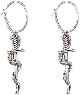 Distinctive Gothic Lever Back Dagger Earrings with Sword and Snake Motif for Women - Zinc Alloy Hoop Design Earrings