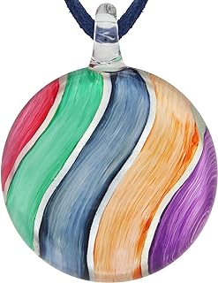Lobster Clasp Hand Blown 18-inch Rainbow Pendant Necklace with Vibrant Glass Finish, Ideal Gift for Art Lovers, Round Design