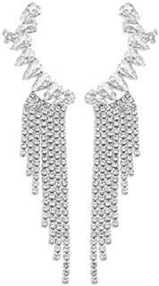 Shimmering Tassel Dangle Earrings with Rhinestone Chains, Push Back Design for Women, Sparkling Rhinestone Ladies Jewelry