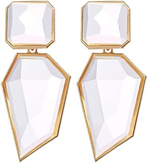 Geometric Rectangle Glass Drop Earrings with French Wire Back and Alloy, Acrylic Gems for Women and Girls
