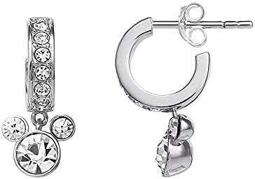 Disney Mickey Mouse Hoop Dangle Crystal Earrings, Sterling Silver