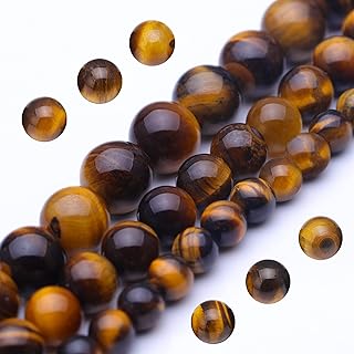 8mm Round Tiger Eye Genuine Stone Beads Necklace by Youngbling in Natural Gemstone for Jewelry Making
