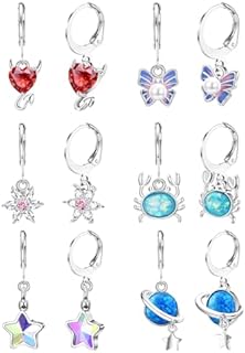 JOERICA Hypoallergenic Stainless Steel Hoop Earrings for Women with Cubic Zirconia Dangle Charms in Flower, Heart, Butterfly, and Turtle Designs - Multipack with Lever Back Finding