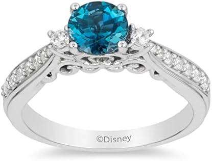 Jewelili Enchanted Disney Fine Jewelry Sterling Silver with 1/5 Cttw Diamond and London Blue Topaz Cinderella Ring