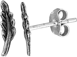 Tiny Sterling Silver Feather Stud Earrings 7/16 inch