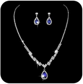Yikisdy Bride Wedding Sparkle Necklace Earrings Set Silver Crystal Necklace Set Party Rhinestone Necklaces Accessories for Women and Girls
