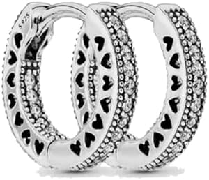 Pave Heart Cubic Zirconia Hoop Earrings in 925 Sterling Silver for Women, Stylish Jewelry Gift