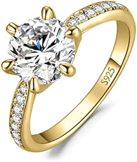 JewelryPalace Classic 1ct 2ct 3ct Cubic Zirconia Solitaire Engagement Rings for Women, 925 Sterling Silver Promise Ring for Her, Round Cut Simulated Diamond Anniversary Wedding Rings Size 4-12