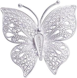 NOVICA Handmade .925 Sterling Silver Filigree Brooch Pin Butterfly Peru Animal Themed [1.4 in L x 1.7 in W] 'Catacaos Butterfly'