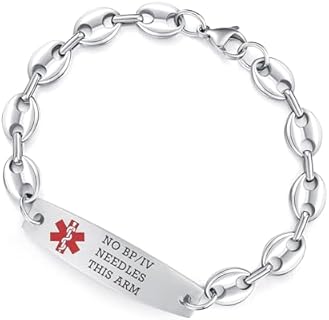 7.5 inch Women's Stainless Steel Medical ID Bracelet with Lobster Claw Clasp and Link Chain Design - 'No BP/IV/Needles This Arm'