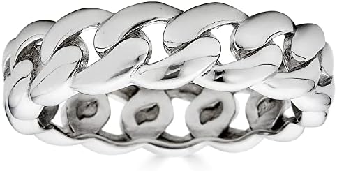 Cuban Link Wedding Ring - Sterling Silver, Unisex Design, for Any Finger, Unique Wedding/Modern Style