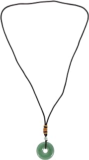 Natural Jade Necklace Donut Bead Jade Circle Coin Jade Pendant Necklace Reiki Healing Spiritual Necklace Good Luck Fortune Pendant for Feng Shui Gift