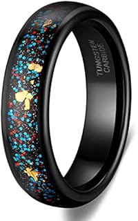 TRUMIUM 4mm 6mm Tungsten Rings for Men Women Galaxy Opal Gold Foil Inlay Mens Wedding Band Engagement Promise Ring Comfort Fit Size 6-13