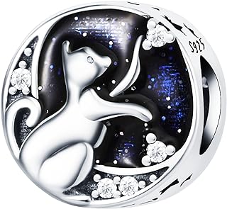 NUJIFFY 925 Sterling Silver Beads for Bracelets & Necklaces, Cute Charms for Bracelets, Cat Shaped Pendants, Birthday Graduation Jewelry Gifts for Women Men Teens