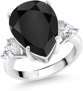 Pear-Shaped Black Onyx & White Moissanite Engagement Ring in 925 Sterling Silver for Women