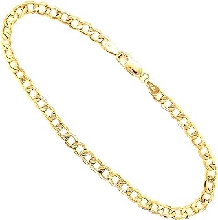 JewelryEmpire 3.5mm Real 10K Gold Hollow Curb Cuban Link Bracelet Anklet For Men and Women