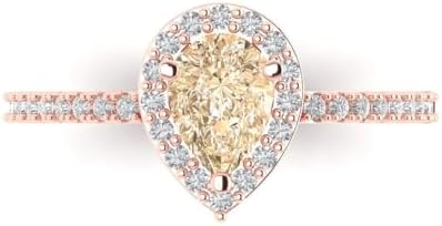Clara Pucci 1.22ct Pear Cut Solitaire W/Accent Genuine Natural Brown Morganite Engagement Promise Anniversary Bridal Ring 18K Rose Gold