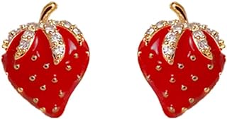 Cute Strawberry Earrings 925 Sterling Silver Post for Women Small Fruit Earring Stud Red Enamel Lifelike Fruits Strawberry Jewelry Cartilage Tragus for Teen Girl Gifts Granddaughter Daughter Niece