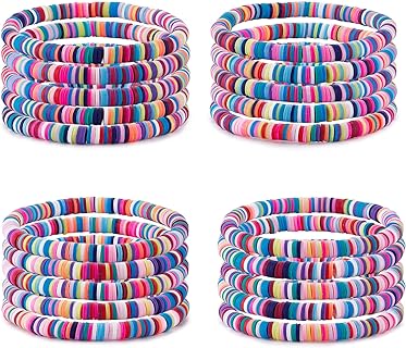 Ornaland Bohemian Polymer Clay Bead Stretch Bracelets Set with Lobster Claw Clasp & Bead Chain, No Gemstone, Stackable Bohemia Beach Jewelry for Women