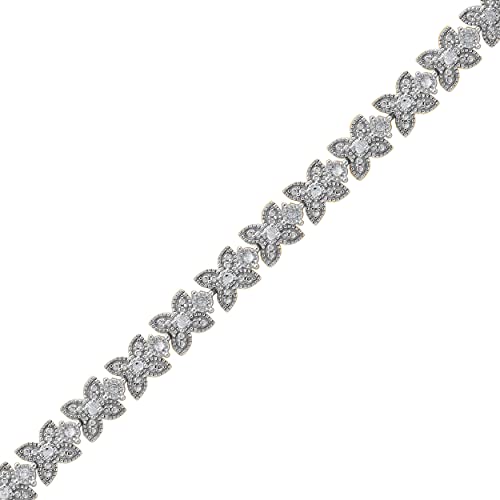 1/2 CT Sterling Silver Prong Set Gorgeous Flower Design Diamond Tennis Bracelet (J-K, I3) | Jewelry for Women Girls| Gift Box Included (14K Yellow & Pink Flash Plated)
