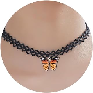 90s Tattoo Black Choker Necklace with Cable Chain for Women, Butterfly Pendant Brass Necklace without Gemstone – Trendy, Gothic, & Personalized Accessory for Girls