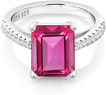 Sterling Silver Women's Engagement Ring with Pure Pink Mystic Topaz and White Created Sapphire - Available in Sizes 5 to 9