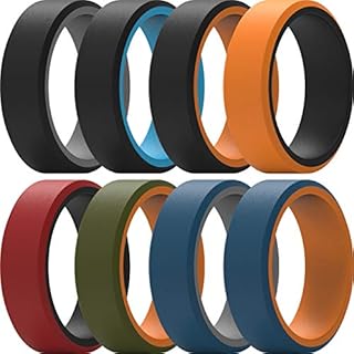 ThunderFit Silicone Rings for Men, Flat Top Angled Edge Two Layers Rubber Engagement Bands 9.8mm Wide 2mm Thick - 1/4/8 Variety Multipack