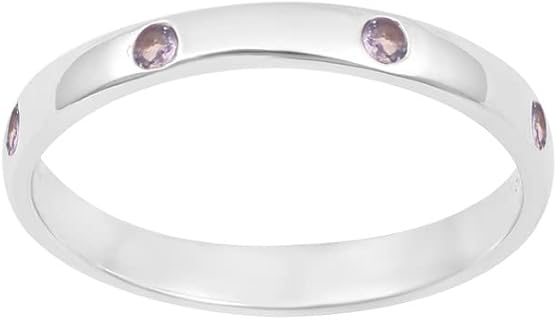 Stackable Band 925 Sterling Silver Round Cut Multi Choice Gemstones Birthstone Women Wedding Ring