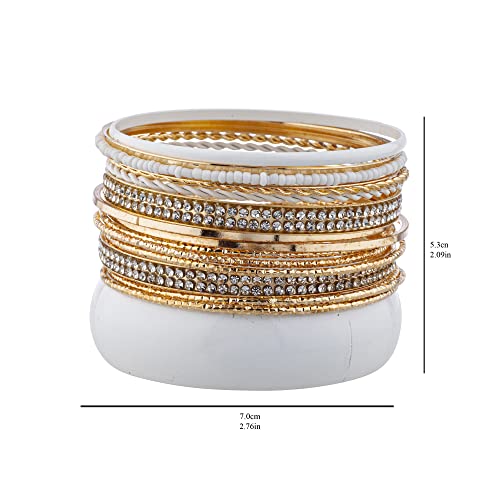 LUX ACCESSORIES Nicole Miller White and Gold Rhinestones, Etched, Twisted and Etched Multi-Bangle set of 14