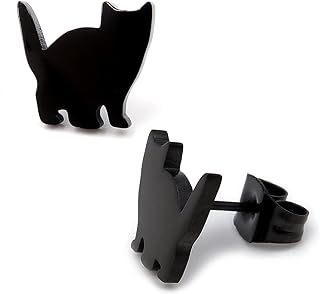 Steelmeup Stainless Steel Cute Black Shorthair Cat Silhouette Post Stud Earrings Walking Sitting Raising Tail