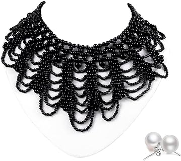 RBG Dissent Pearl Beaded Bib Necklace with Lobster Clasp for Women, Faux Collar Vintage Design