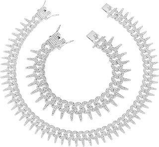 Lobster Clasp Chunky Silver Choker Necklace | Spiked Cuban Link Chain Design with Fake Diamonds | For Men and Young Boys | Hip-Hop Jewelry Trend