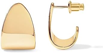 PAVOI 14K Gold Plated 925 Sterling Silver Posts Chunky Hoop Earrings | Statement Huggie Hoops for Women | Lightweight Gold Dome Earrings